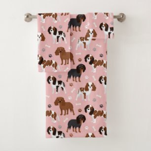 Cavalier King Charles Spaniel Paws and Bones Bath Towel Set