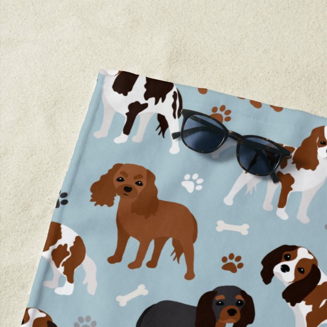 Cavalier King Charles Spaniel Paws and Bones Beach Towel (In Situ)
