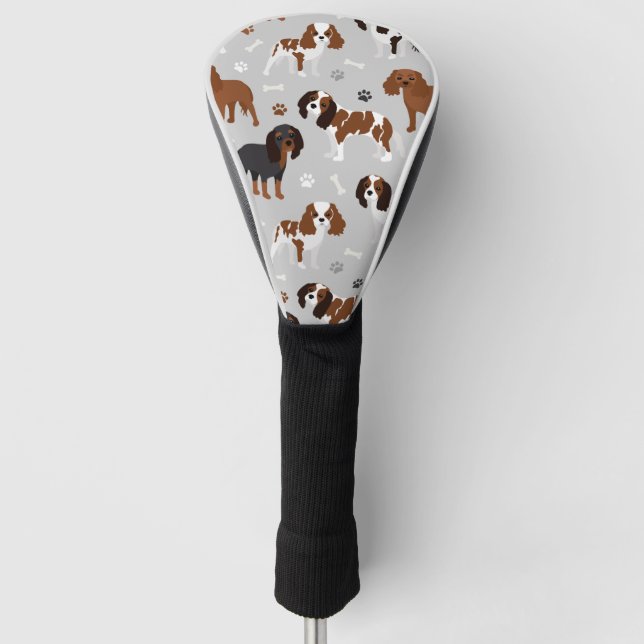Cavalier King Charles Spaniel Paws and Bones Golf Head Cover (Front)