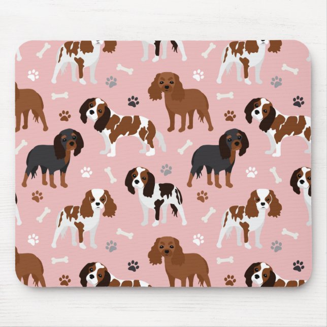 Cavalier King Charles Spaniel Paws and Bones Mouse Mouse Mat (Front)