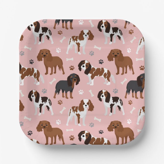 Cavalier King Charles Spaniel Paws and Bones Paper Paper Plate (Front)