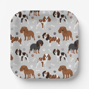 Cavalier King Charles Spaniel Paws and Bones Paper Paper Plate