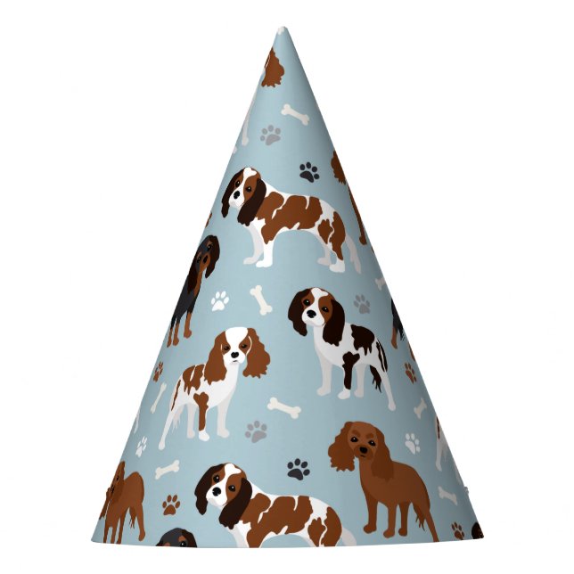 Cavalier King Charles Spaniel Paws and Bones Party Hat (Front)