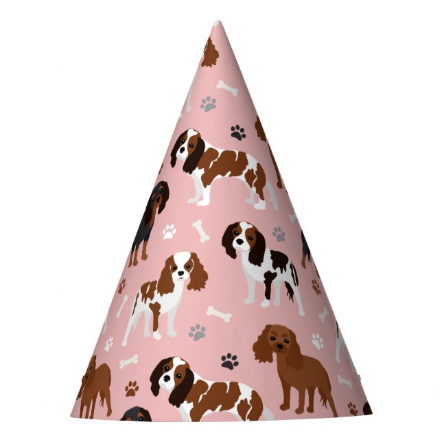 Cavalier King Charles Spaniel Paws and Bones Party Hat (Front)