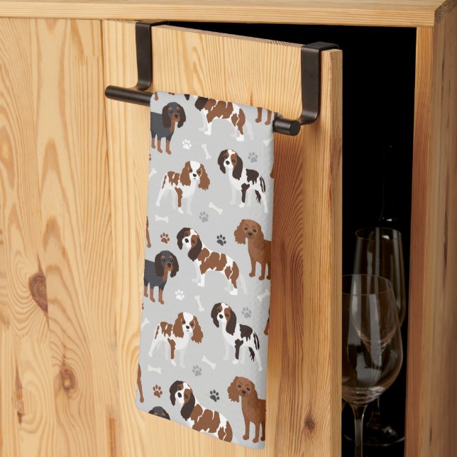 Cavalier King Charles Spaniel Paws and Bones Tea Towel (Thirds Fold)