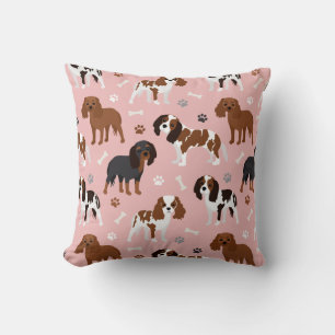 Cavalier King Charles Spaniel Paws and Bones Throw Cushion