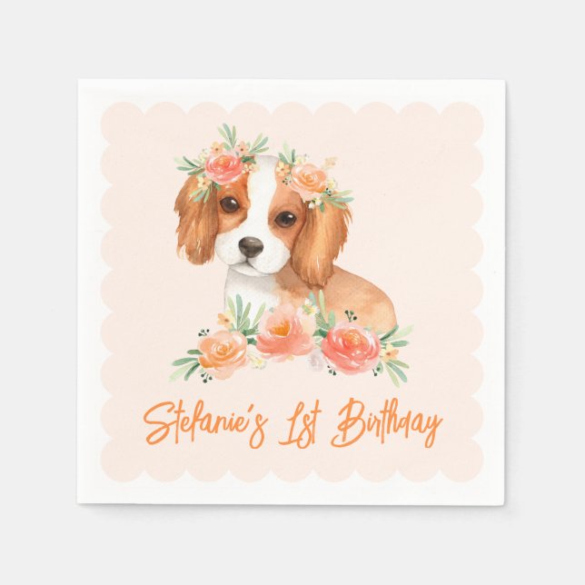 Cavalier King Charles Spaniel Peach Dog Birthday Napkin (Front)