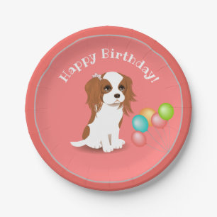 Cavalier King Charles Spaniel Pink Happy Birthday Paper Plate