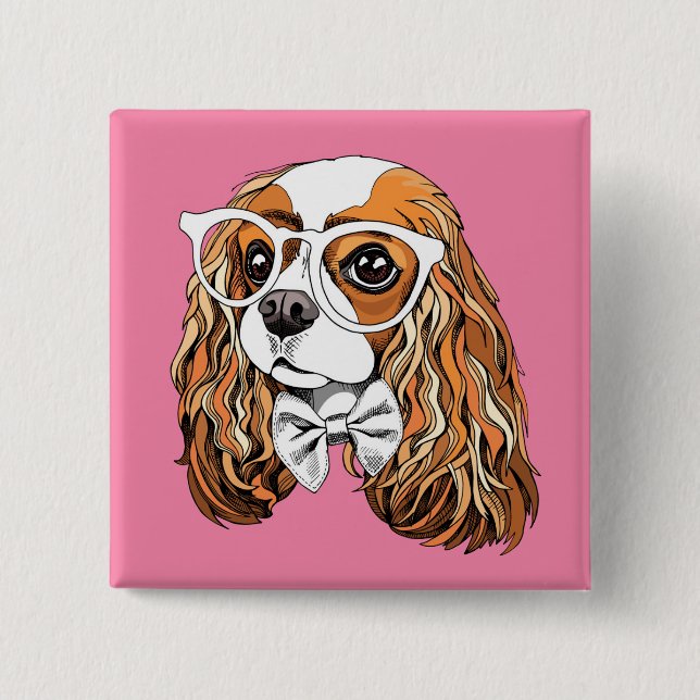 Cavalier King Charles Spaniel Portrait 15 Cm Square Badge (Front)