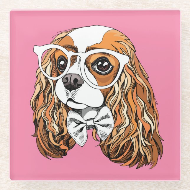 Cavalier King Charles Spaniel Portrait Glass Coaster (Front)