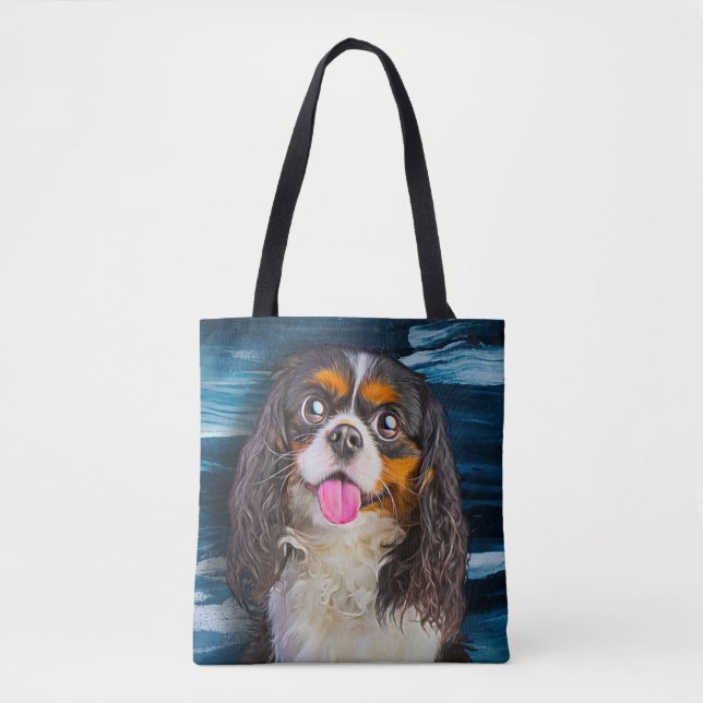Cavalier King Charles Spaniel Portrait Painting Tote Bag (Front)