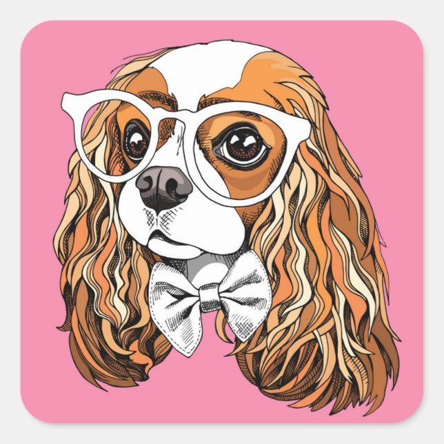 Cavalier King Charles Spaniel Portrait Square Sticker (Front)