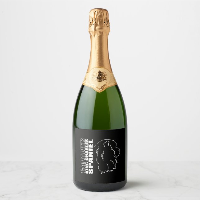 Cavalier King Charles Spaniel Profile dog mum   Sparkling Wine Label (Front)