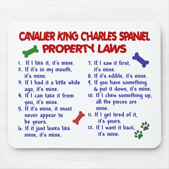 CAVALIER KING CHARLES SPANIEL Property Laws 2 Mouse Mat (Front)