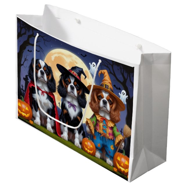 Cavalier King Charles Spaniel  Pumpkin Halloween Large Gift Bag (Front Angled)
