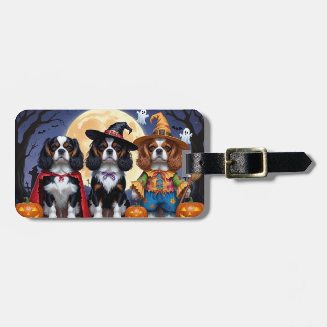 Cavalier King Charles Spaniel  Pumpkin Halloween Luggage Tag (Front Horizontal)
