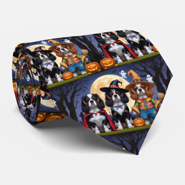Cavalier King Charles Spaniel  Pumpkin Halloween Tie (Rolled)