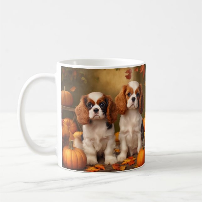 Cavalier King Charles Spaniel Puppy Autumn Pumpkin Coffee Mug (Left)