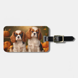 Cavalier King Charles Spaniel Puppy Autumn Pumpkin Luggage Tag