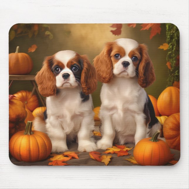Cavalier King Charles Spaniel Puppy Autumn Pumpkin Mouse Mat (Front)