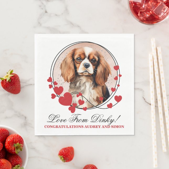 Cavalier King Charles Spaniel Red Heart Wreath Napkin (Insitu)