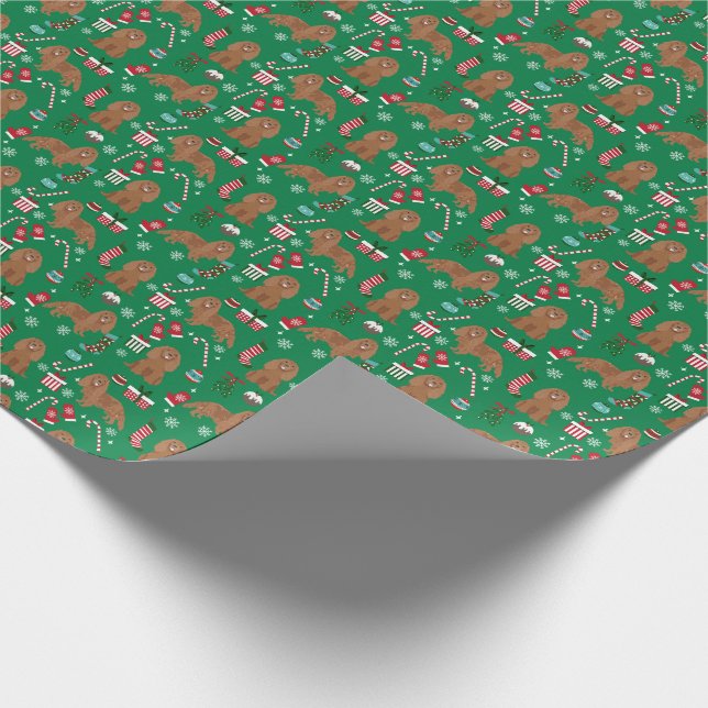 Cavalier King Charles Spaniel Ruby Christmas Wrapping Paper (Corner)