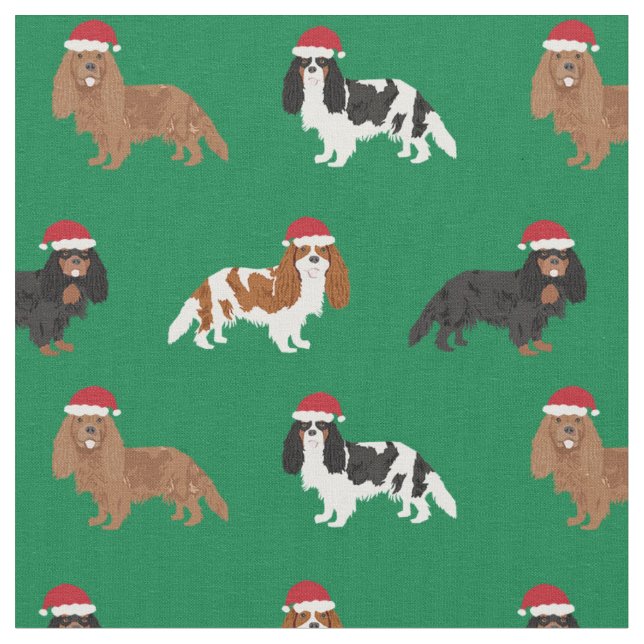 Cavalier King Charles Spaniel santa green Fabric (Close Up)