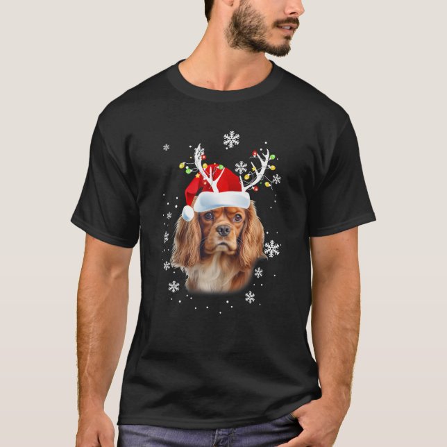Cavalier King Charles Spaniel Santa Hat Christmas T-Shirt (Front)