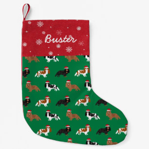 Cavalier King Charles Spaniel santa paws green Small Christmas Stocking