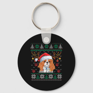 Cavalier King Charles Spaniel Santa Ugly Sweater L Key Ring