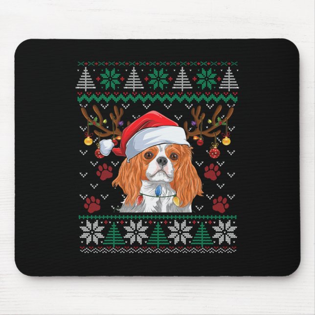 Cavalier King Charles Spaniel Santa Ugly Sweater L Mouse Mat (Front)