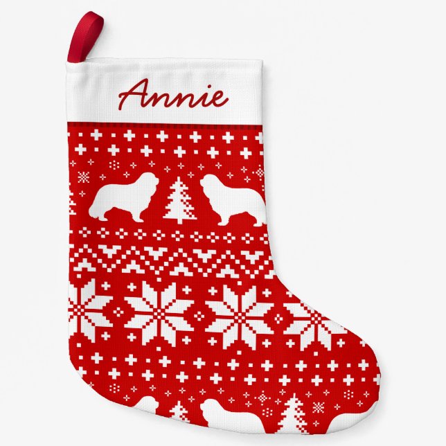 Cavalier King Charles Spaniel Silhouettes Holiday Small Christmas Stocking (Front)