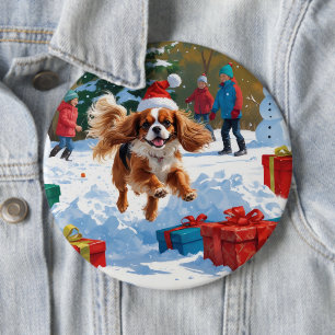 Cavalier King Charles Spaniel Snow with Christmas  6 Cm Round Badge