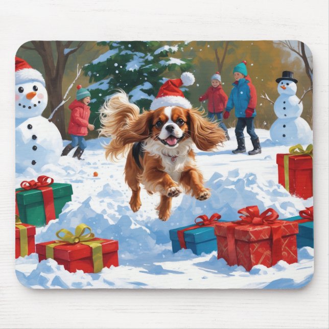 Cavalier King Charles Spaniel Snow with Christmas  Mouse Mat (Front)