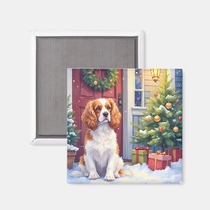 Cavalier King Charles Spaniel Snowy Christmas Magnet