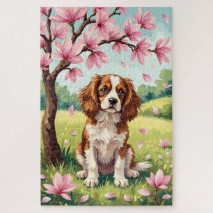 Cavalier King Charles Spaniel Spring Blossom Dog Jigsaw Puzzle