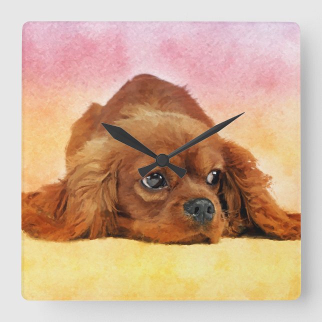 Cavalier King Charles Spaniel Square Wall Clock (Front)