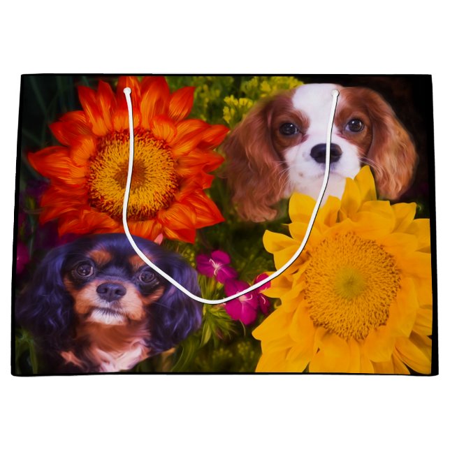 Cavalier King Charles Spaniel Sunflowers Large Gift Bag (Front)