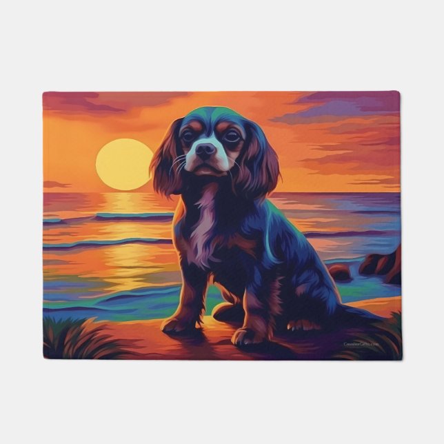 Cavalier King Charles Spaniel Sunset / Sunrise  Doormat (Front)