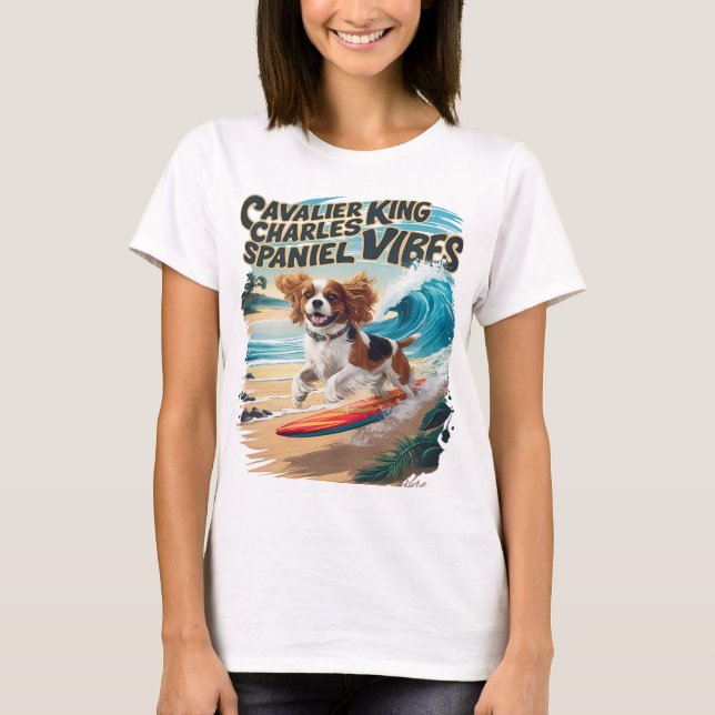 Cavalier King Charles Spaniel Surfing T-Shirt (Front)