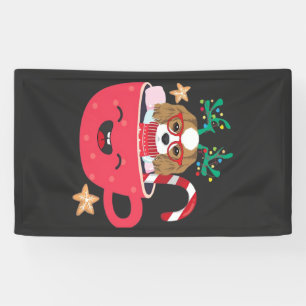 Cavalier King Charles Spaniel Teacup Xmas Holiday Banner