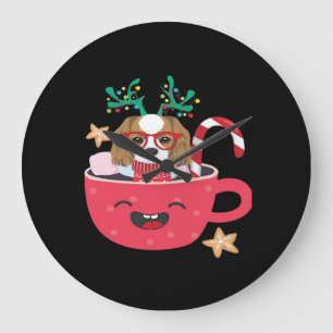 Cavalier King Charles Spaniel Teacup Xmas Holiday Large Clock