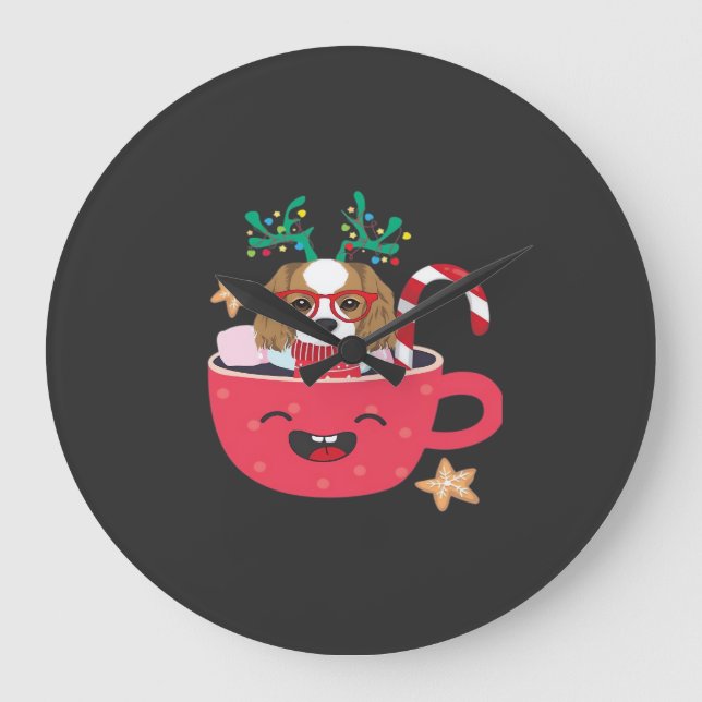 Cavalier King Charles Spaniel Teacup Xmas Holiday  Large Clock (Front)