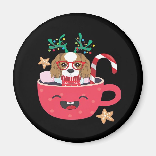Cavalier King Charles Spaniel Teacup Xmas Holiday  Magnet (Front)