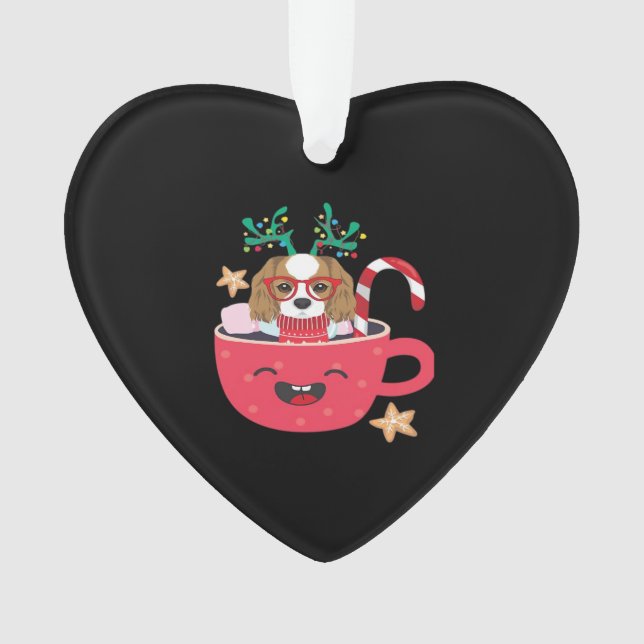 Cavalier King Charles Spaniel Teacup Xmas Holiday  Ornament (Front)