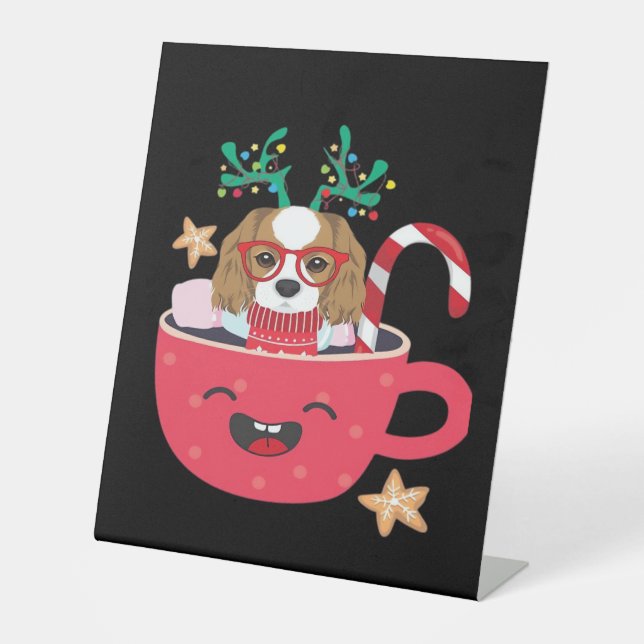 Cavalier King Charles Spaniel Teacup Xmas Holiday  Pedestal Sign (Front)