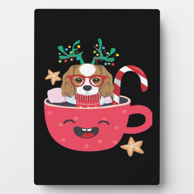 Cavalier King Charles Spaniel Teacup Xmas Holiday  Plaque (Front)