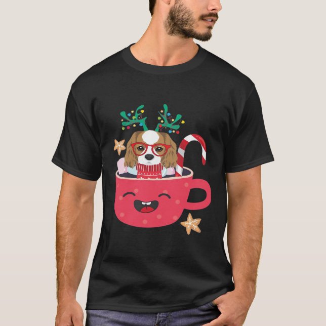 Cavalier King Charles Spaniel Teacup Xmas Holiday  T-Shirt (Front)