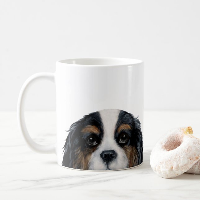 Cavalier King Charles Spaniel tri coloured by Coffee Mug (With Donut)