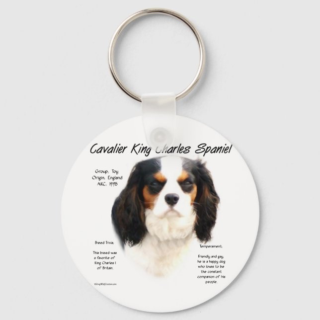 Cavalier King Charles Spaniel (tricolor) History Key Ring (Front)